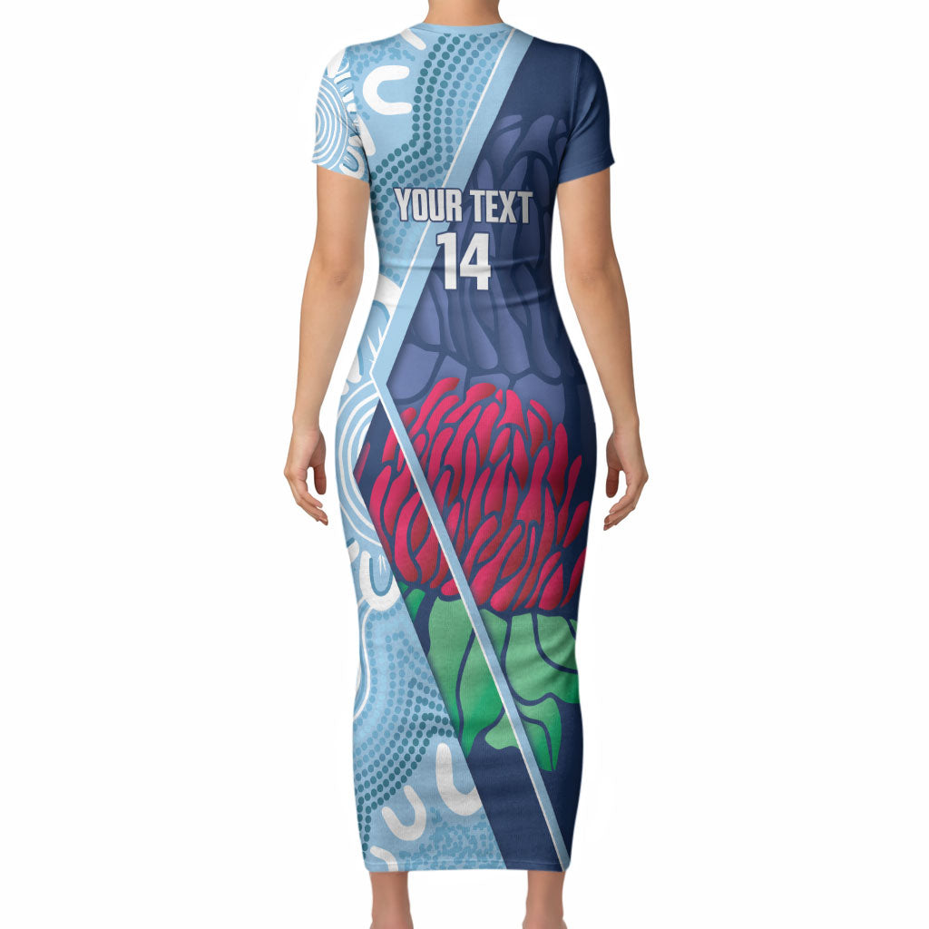New South Wales Oztag Custom Short Sleeve Bodycon Dress NSW Waratah Indigenous Art