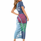 New South Wales Oztag Custom Short Sleeve Bodycon Dress NSW Waratah Indigenous Art