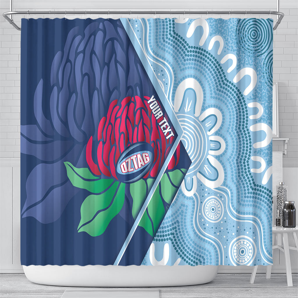 New South Wales Oztag Custom Shower Curtain NSW Waratah Indigenous Art