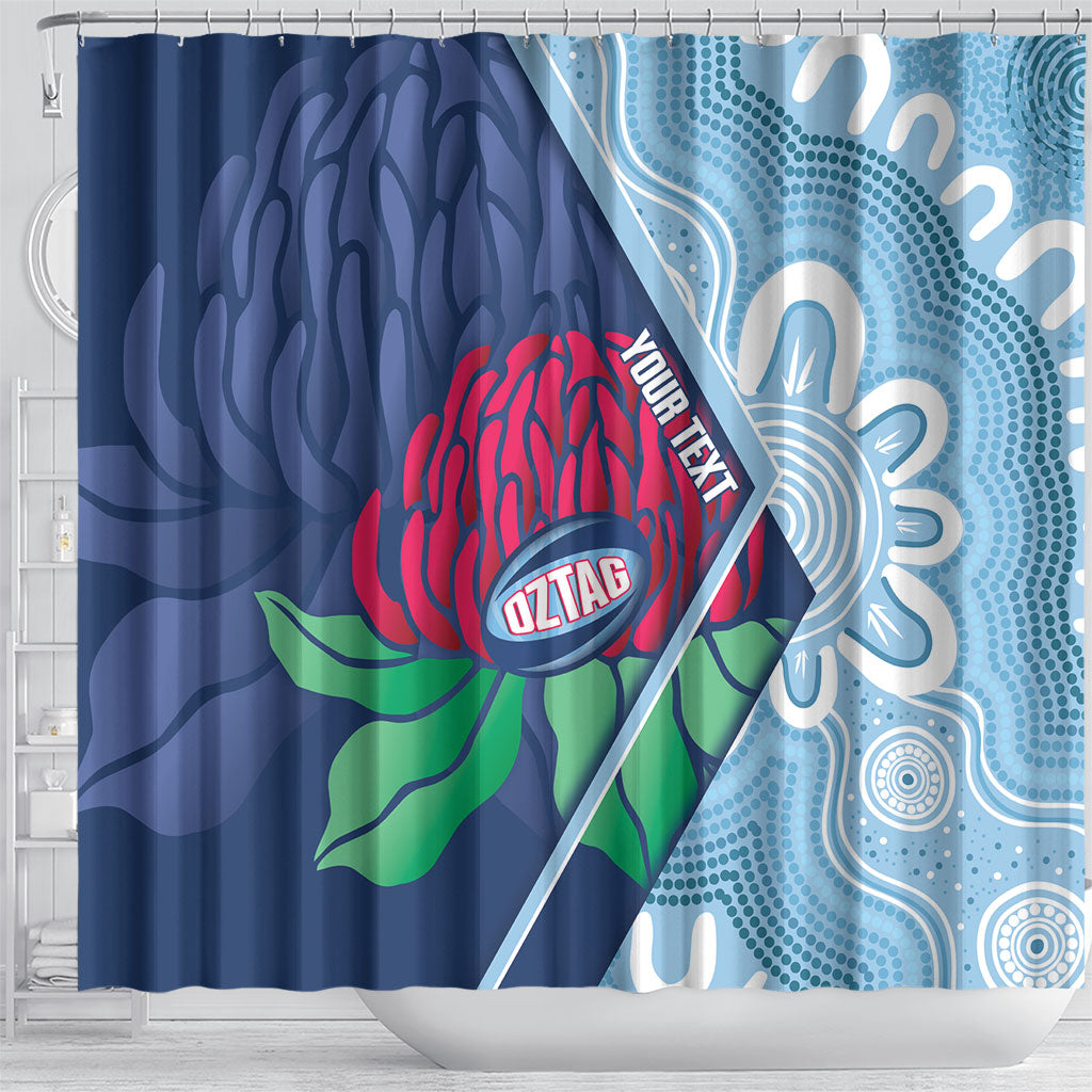 New South Wales Oztag Custom Shower Curtain NSW Waratah Indigenous Art