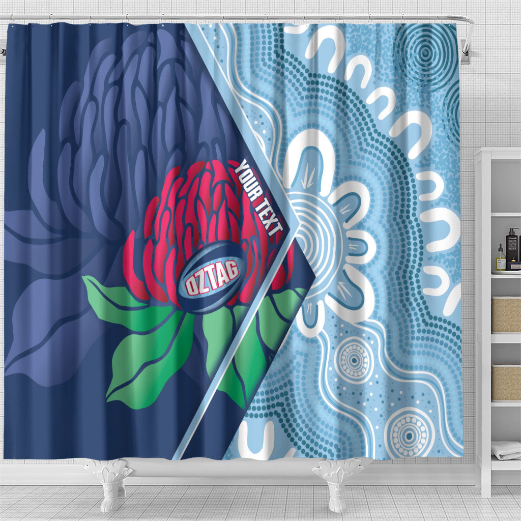 New South Wales Oztag Custom Shower Curtain NSW Waratah Indigenous Art