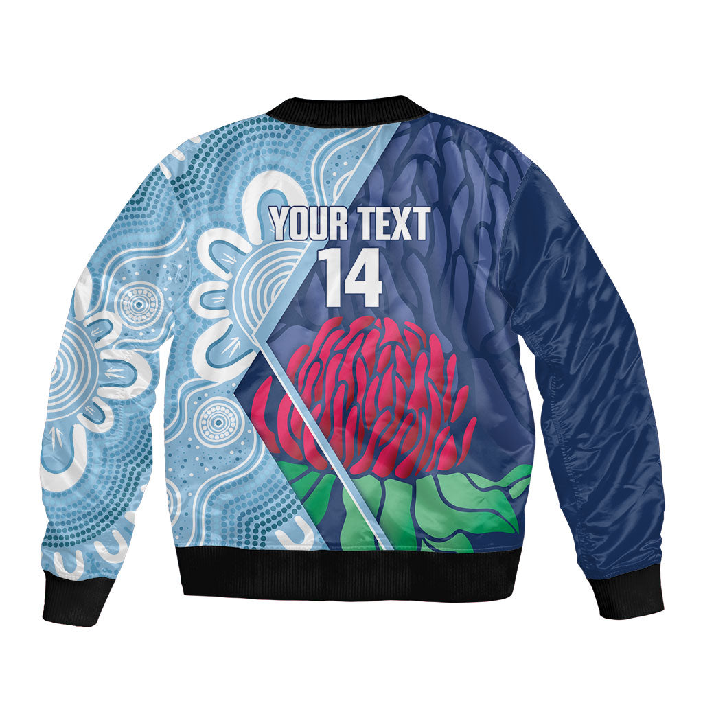 New South Wales Oztag Custom Sleeve Zip Bomber Jacket NSW Waratah Indigenous Art