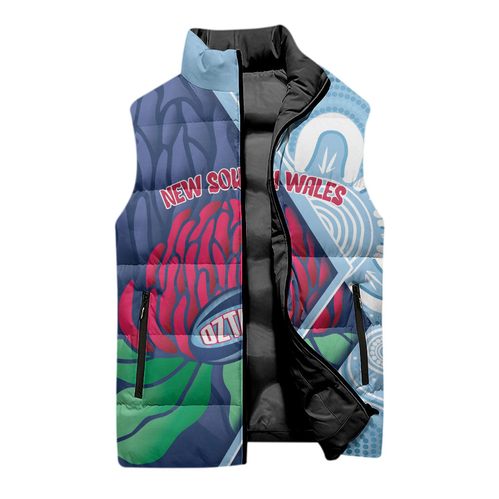 New South Wales Oztag Custom Sleeveless Puffer Jacket NSW Waratah Indigenous Art