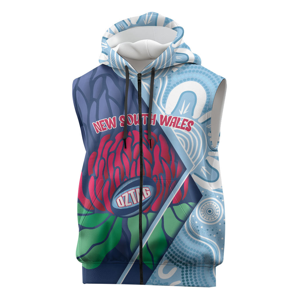 New South Wales Oztag Custom Sleeveless Zip Hoodie NSW Waratah Indigenous Art