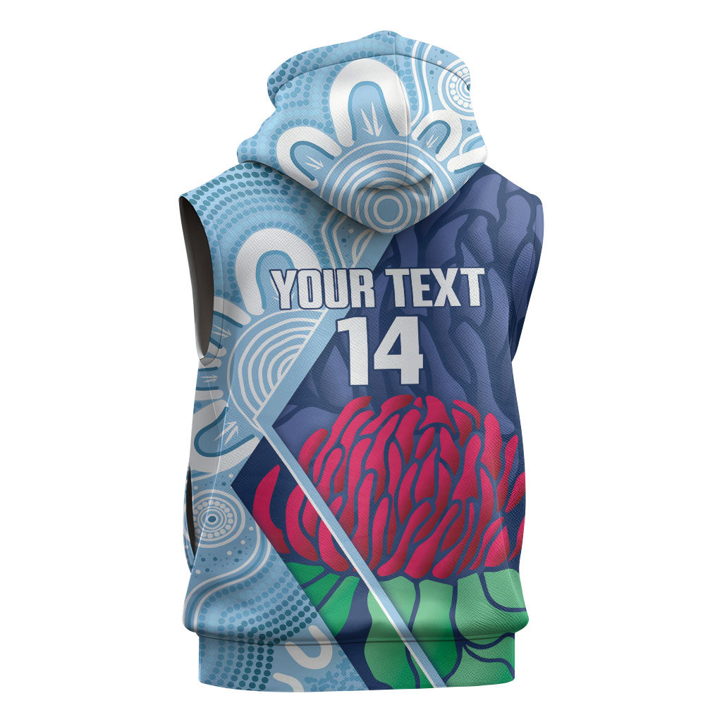 New South Wales Oztag Custom Sleeveless Zip Hoodie NSW Waratah Indigenous Art