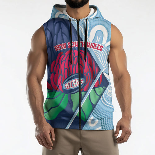 New South Wales Oztag Custom Sleeveless Zip Hoodie NSW Waratah Indigenous Art