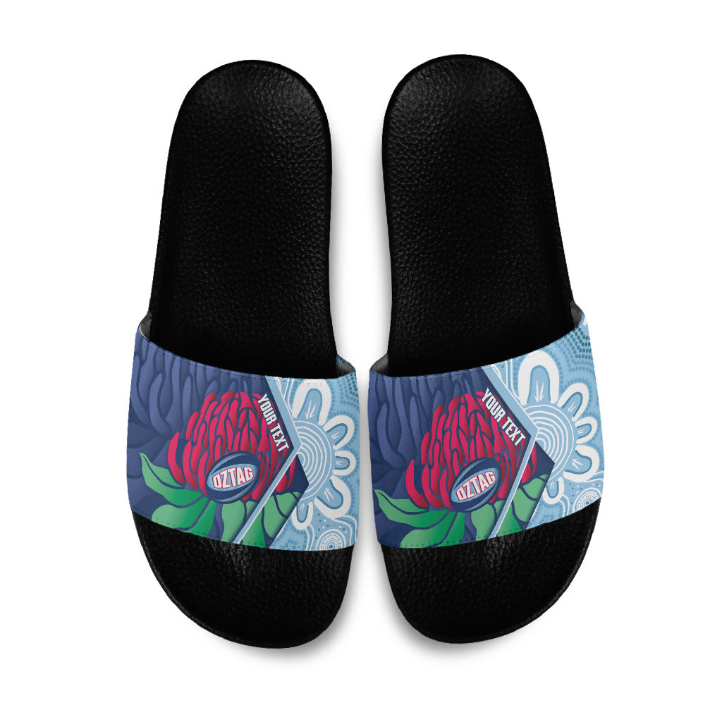 New South Wales Oztag Custom Slide Sandals NSW Waratah Indigenous Art