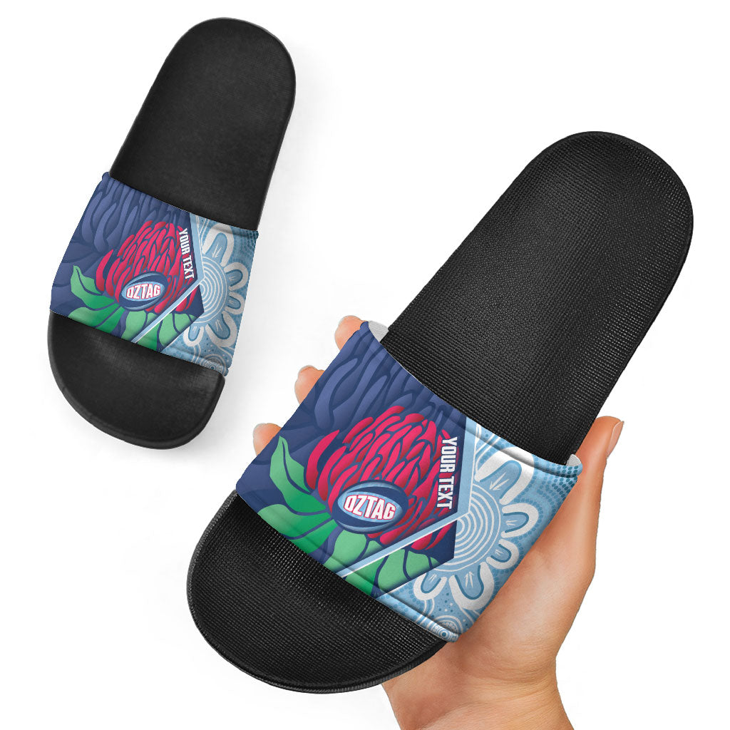 New South Wales Oztag Custom Slide Sandals NSW Waratah Indigenous Art
