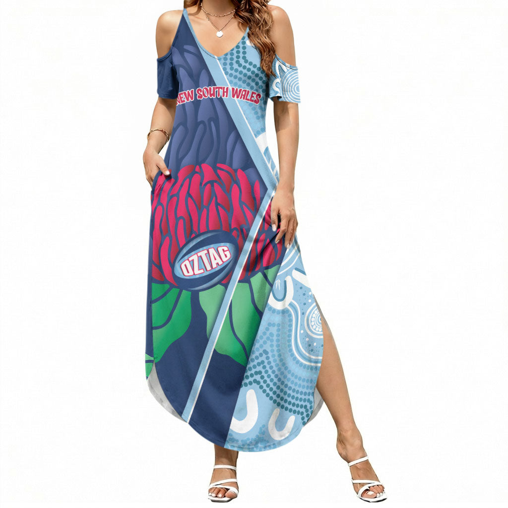 New South Wales Oztag Custom Summer Maxi Dress NSW Waratah Indigenous Art