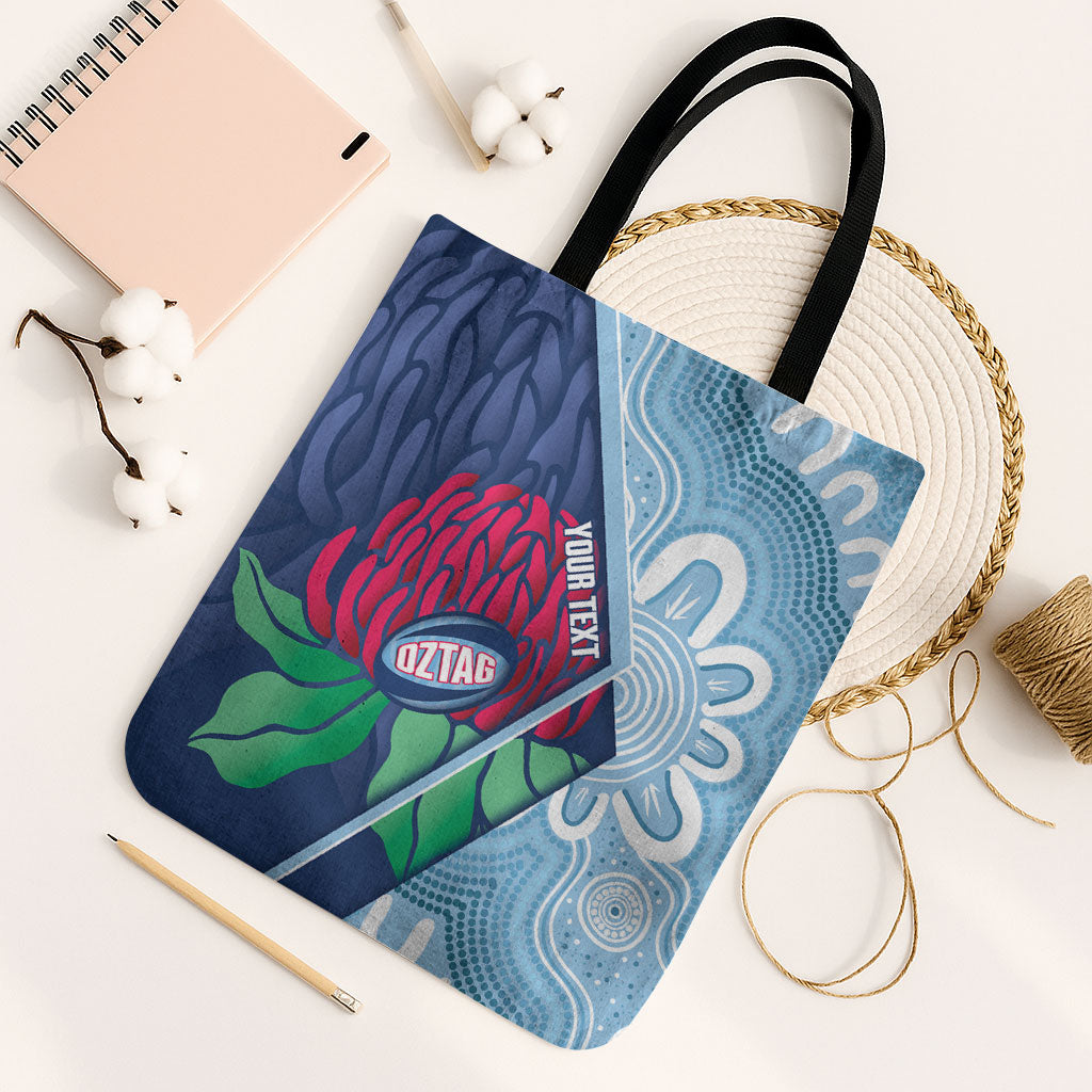 New South Wales Oztag Custom Tote Bag NSW Waratah Indigenous Art