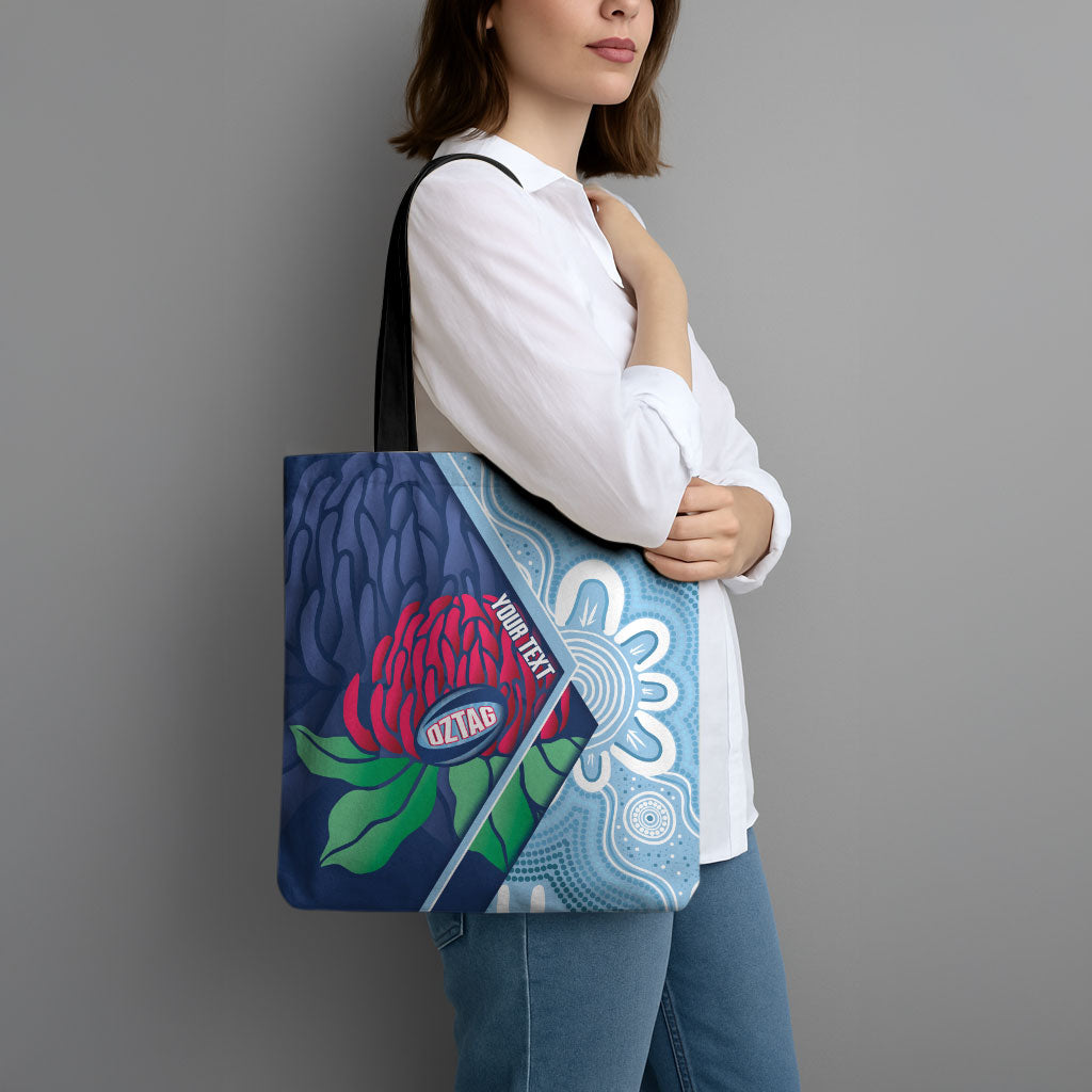 New South Wales Oztag Custom Tote Bag NSW Waratah Indigenous Art
