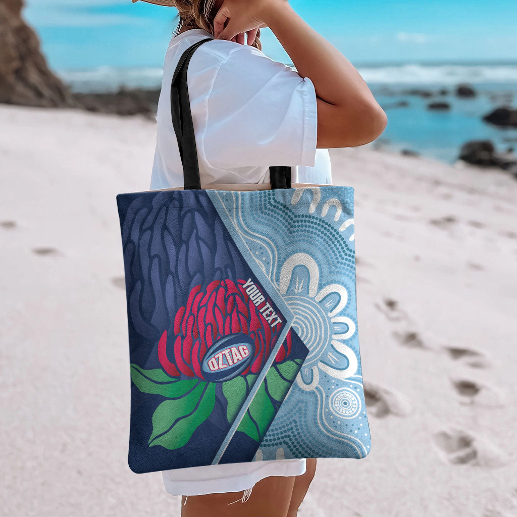 New South Wales Oztag Custom Tote Bag NSW Waratah Indigenous Art