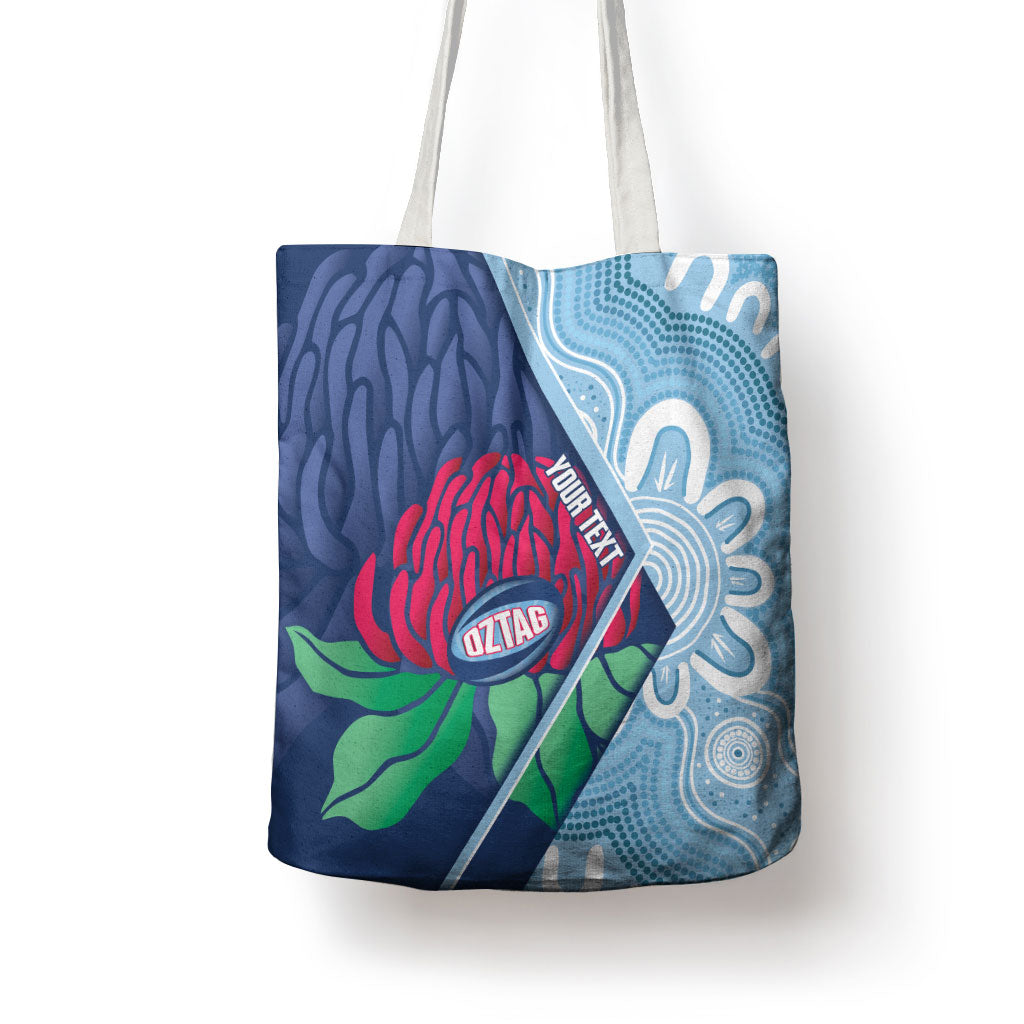 New South Wales Oztag Custom Tote Bag NSW Waratah Indigenous Art