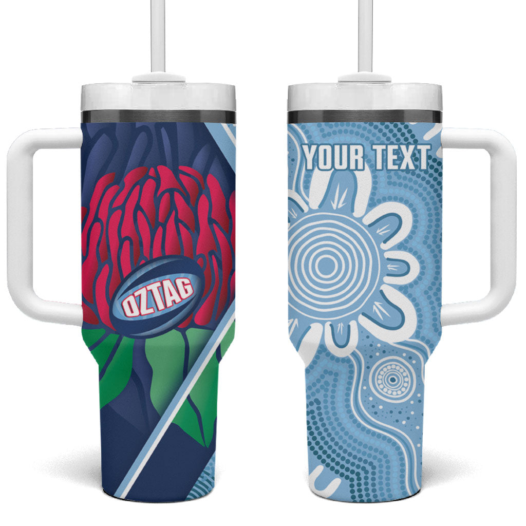 New South Wales Oztag Custom Tumbler With Handle NSW Waratah Indigenous Art