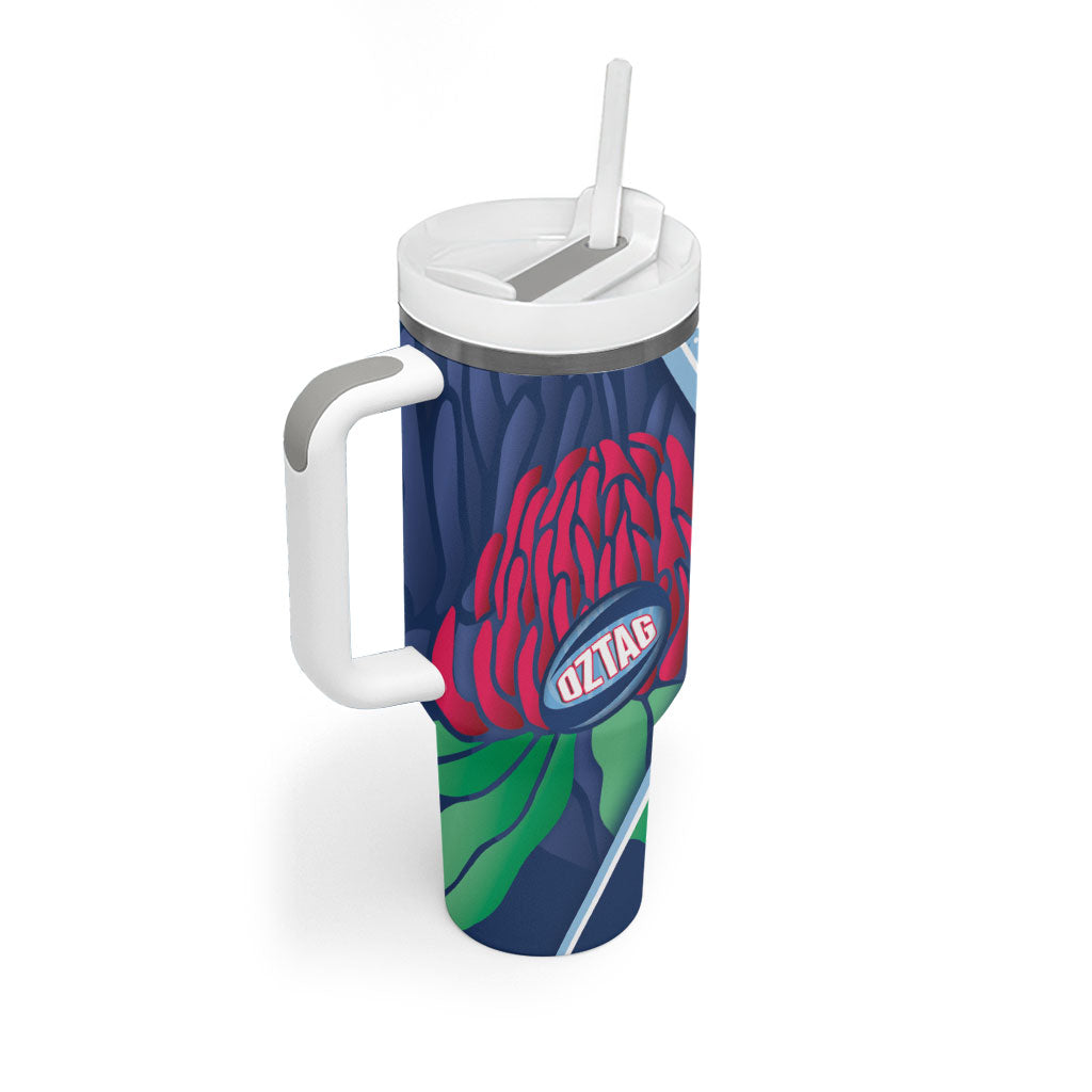 New South Wales Oztag Custom Tumbler With Handle NSW Waratah Indigenous Art