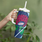 New South Wales Oztag Custom Tumbler With Handle NSW Waratah Indigenous Art