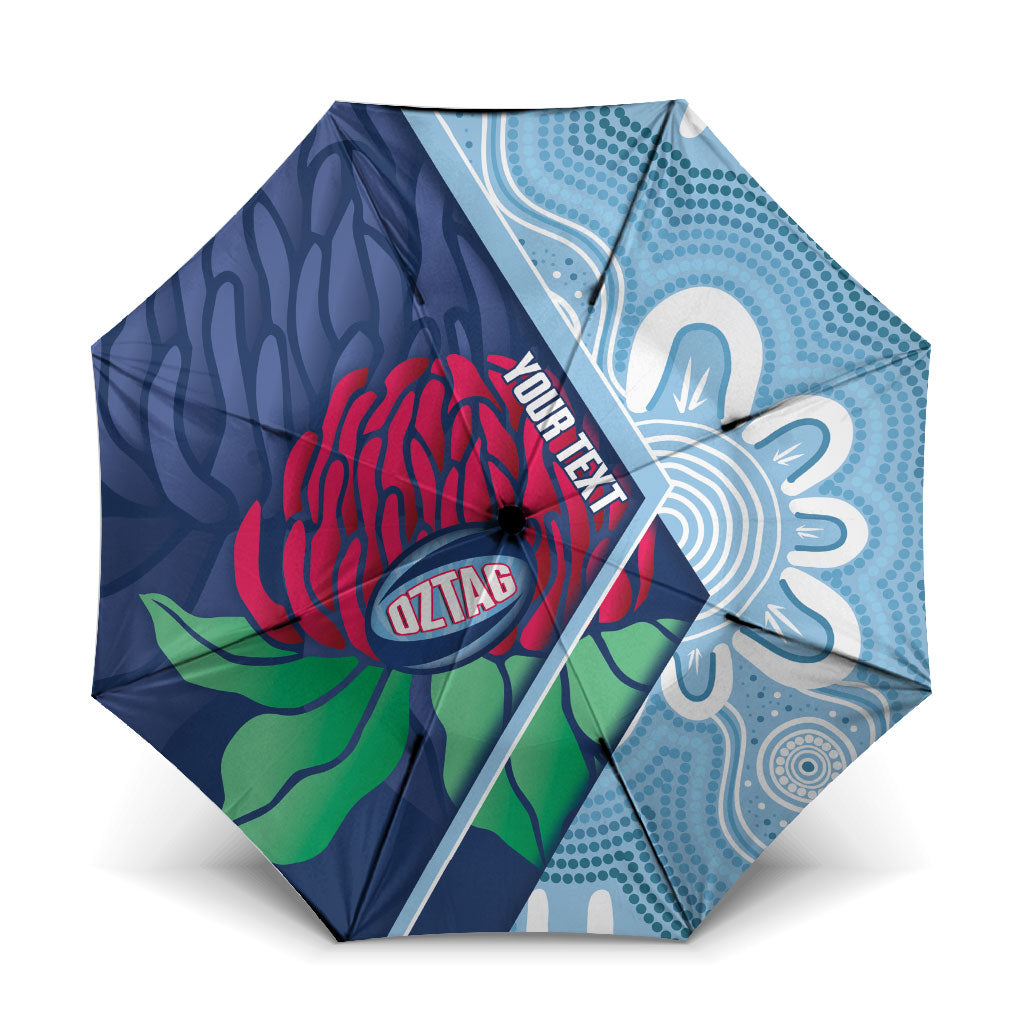 New South Wales Oztag Custom Umbrella NSW Waratah Indigenous Art