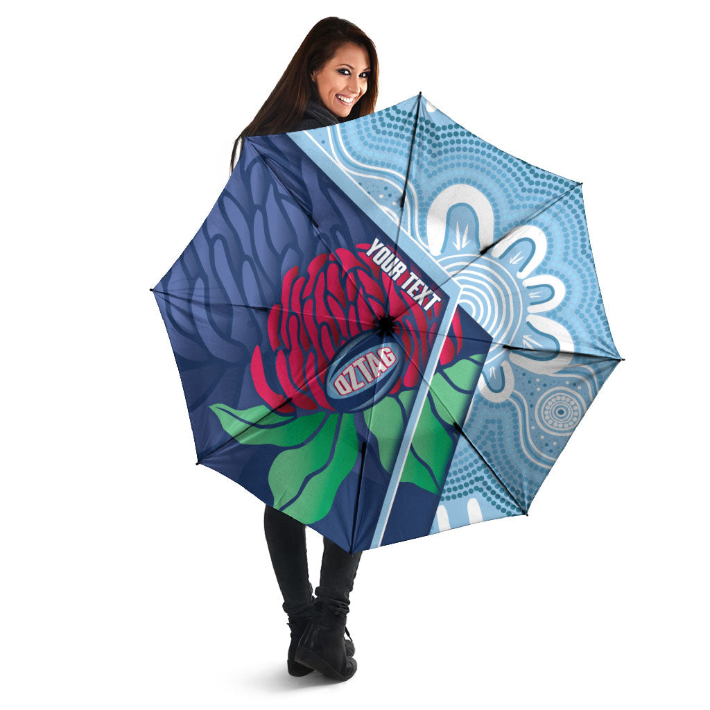 New South Wales Oztag Custom Umbrella NSW Waratah Indigenous Art