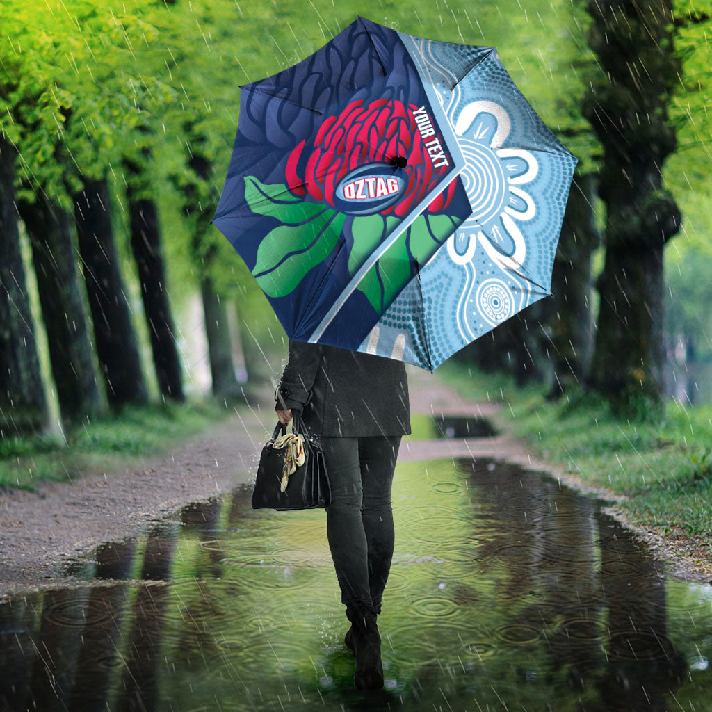 New South Wales Oztag Custom Umbrella NSW Waratah Indigenous Art