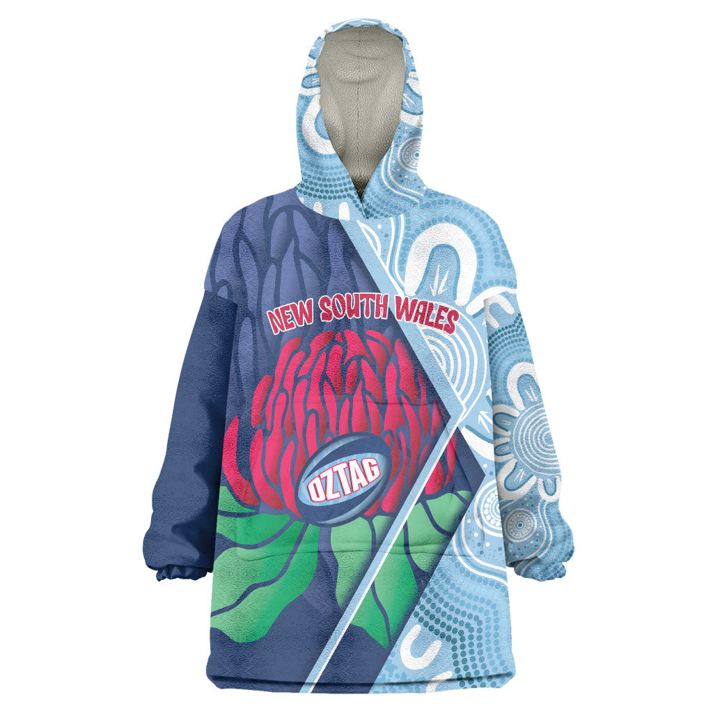 New South Wales Oztag Custom Wearable Blanket Hoodie NSW Waratah Indigenous Art