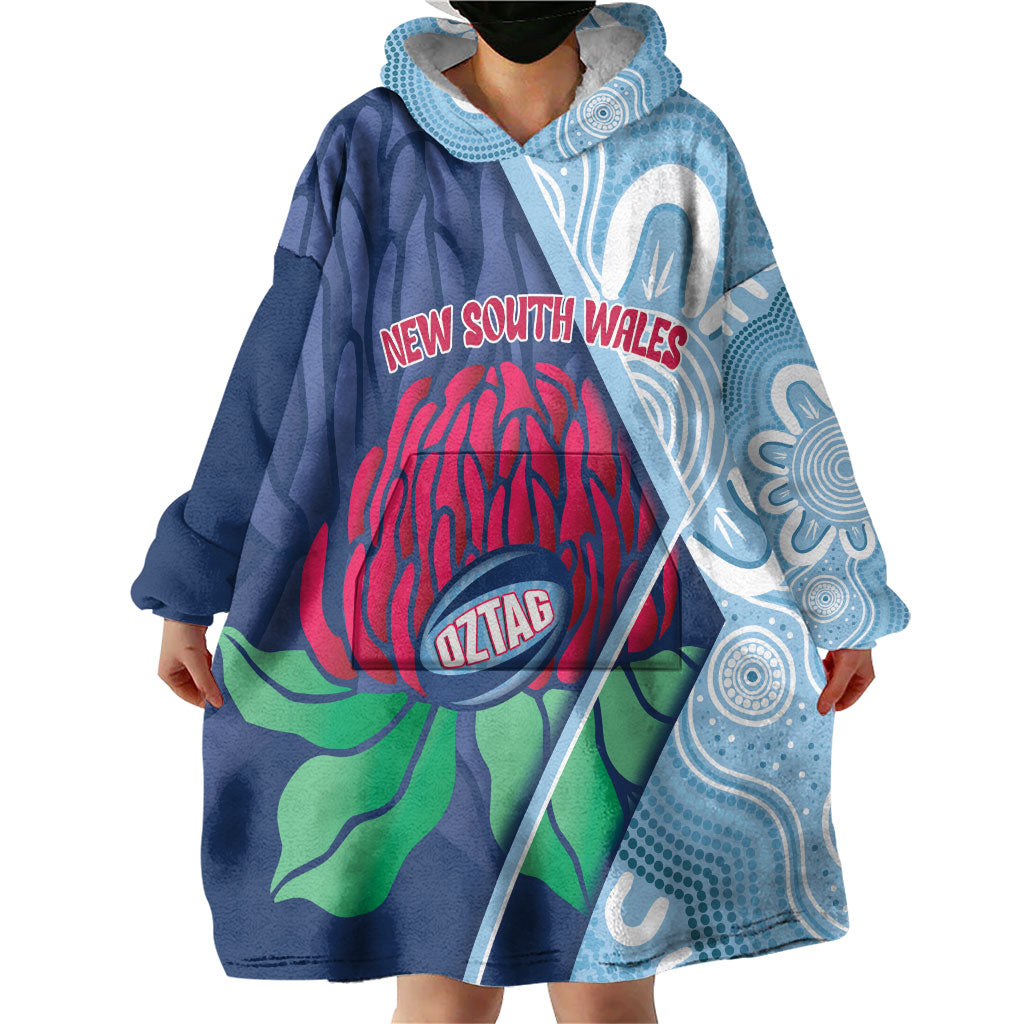 New South Wales Oztag Custom Wearable Blanket Hoodie NSW Waratah Indigenous Art