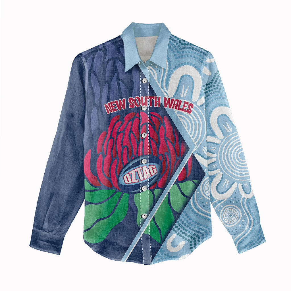 New South Wales Oztag Custom Women Casual Shirt NSW Waratah Indigenous Art