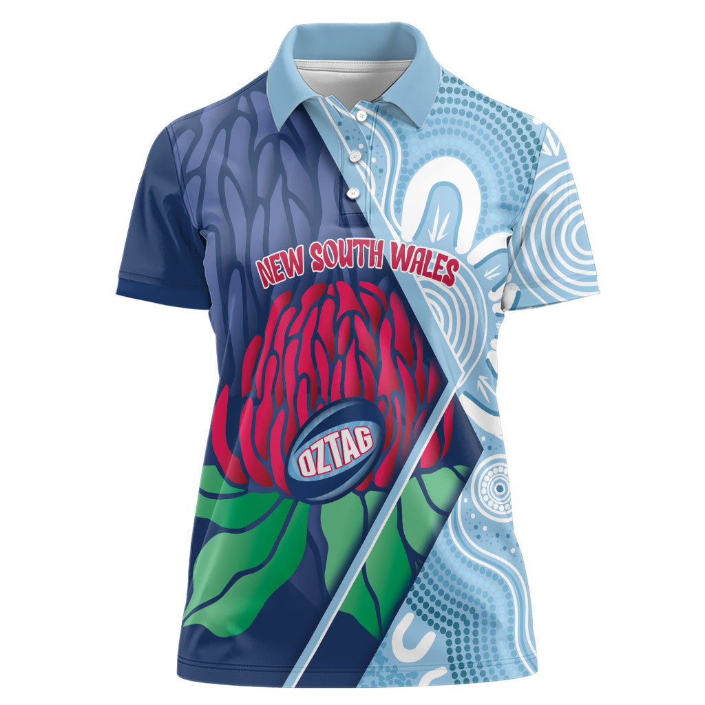 New South Wales Oztag Custom Women Polo Shirt NSW Waratah Indigenous Art