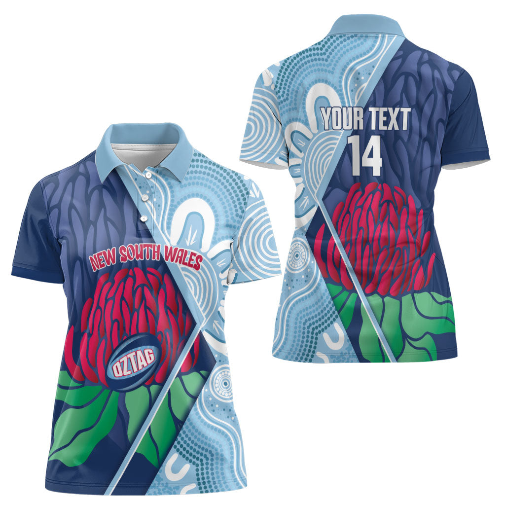 New South Wales Oztag Custom Women Polo Shirt NSW Waratah Indigenous Art