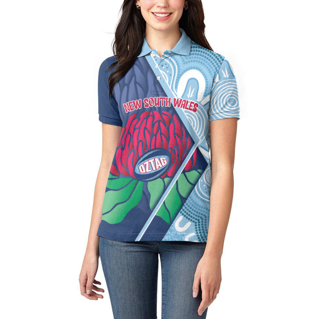 New South Wales Oztag Custom Women Polo Shirt NSW Waratah Indigenous Art