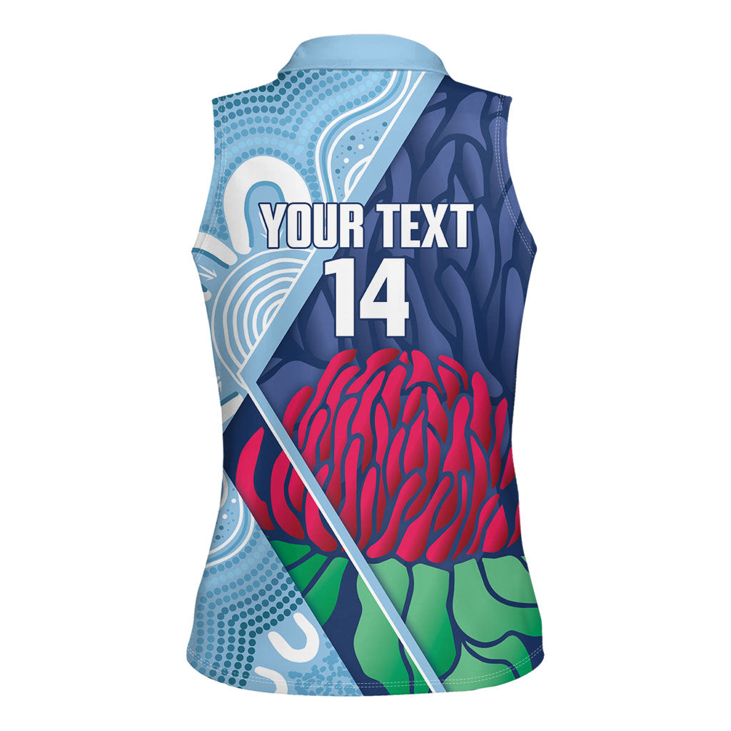 New South Wales Oztag Custom Women Sleeveless Polo Shirt NSW Waratah Indigenous Art