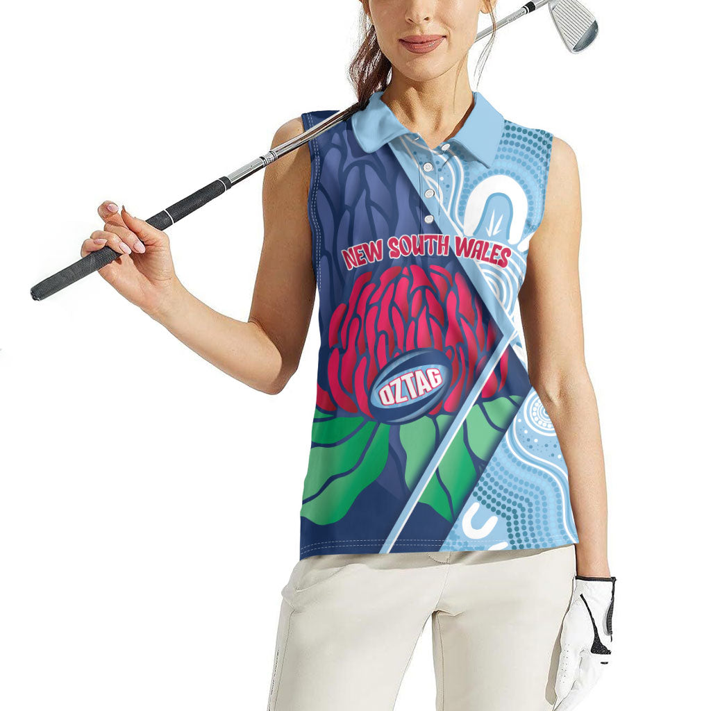 New South Wales Oztag Custom Women Sleeveless Polo Shirt NSW Waratah Indigenous Art