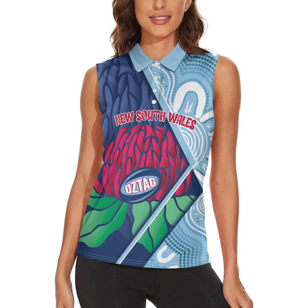 New South Wales Oztag Custom Women Sleeveless Polo Shirt NSW Waratah Indigenous Art