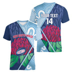 New South Wales Oztag Custom Women V-Neck T-Shirt NSW Waratah Indigenous Art