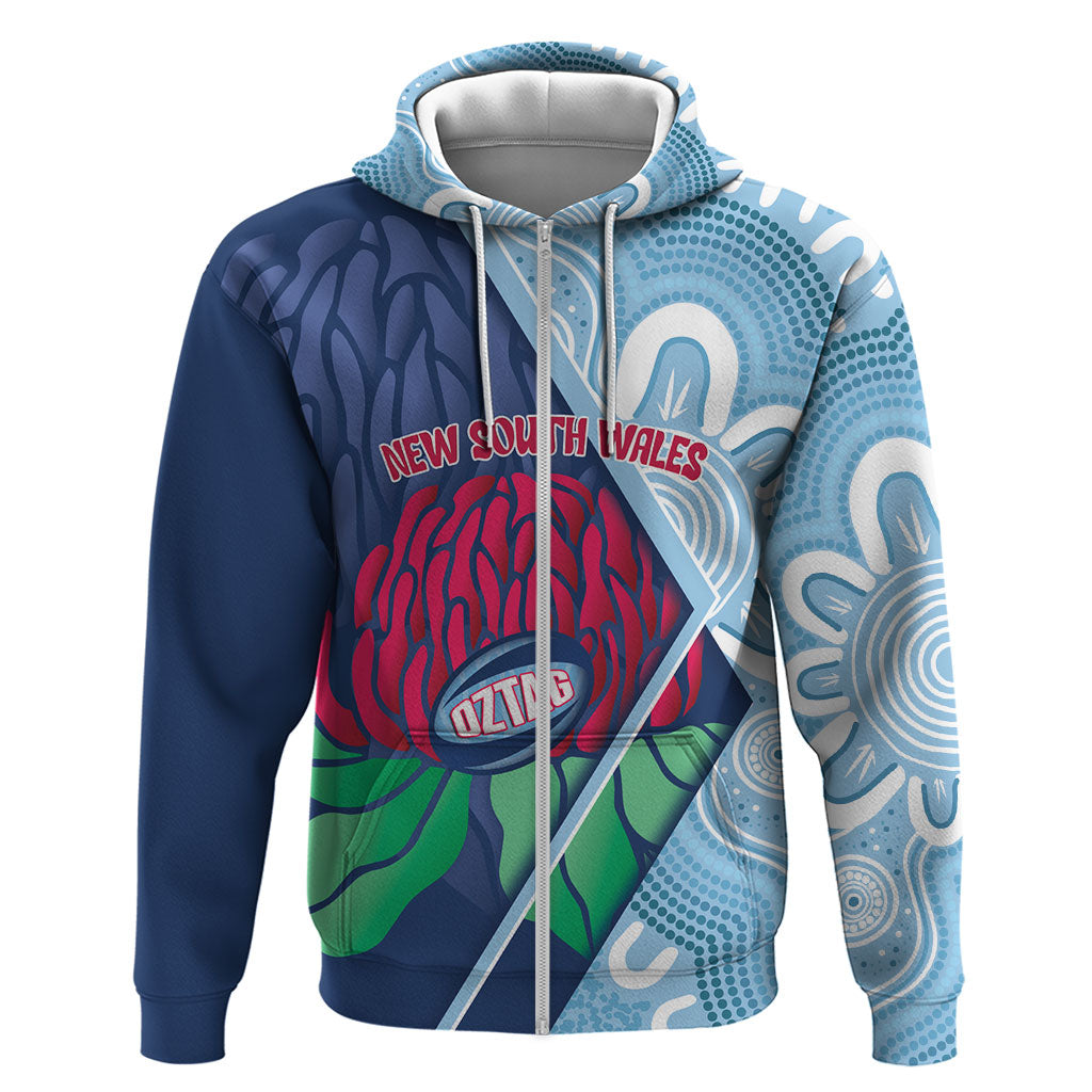 New South Wales Oztag Custom Zip Hoodie NSW Waratah Indigenous Art