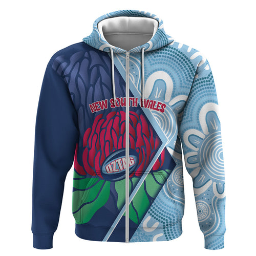 New South Wales Oztag Custom Zip Hoodie NSW Waratah Indigenous Art