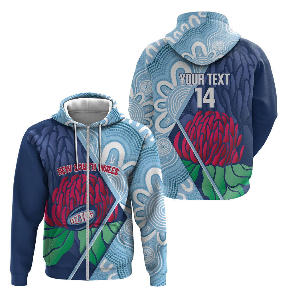 New South Wales Oztag Custom Zip Hoodie NSW Waratah Indigenous Art