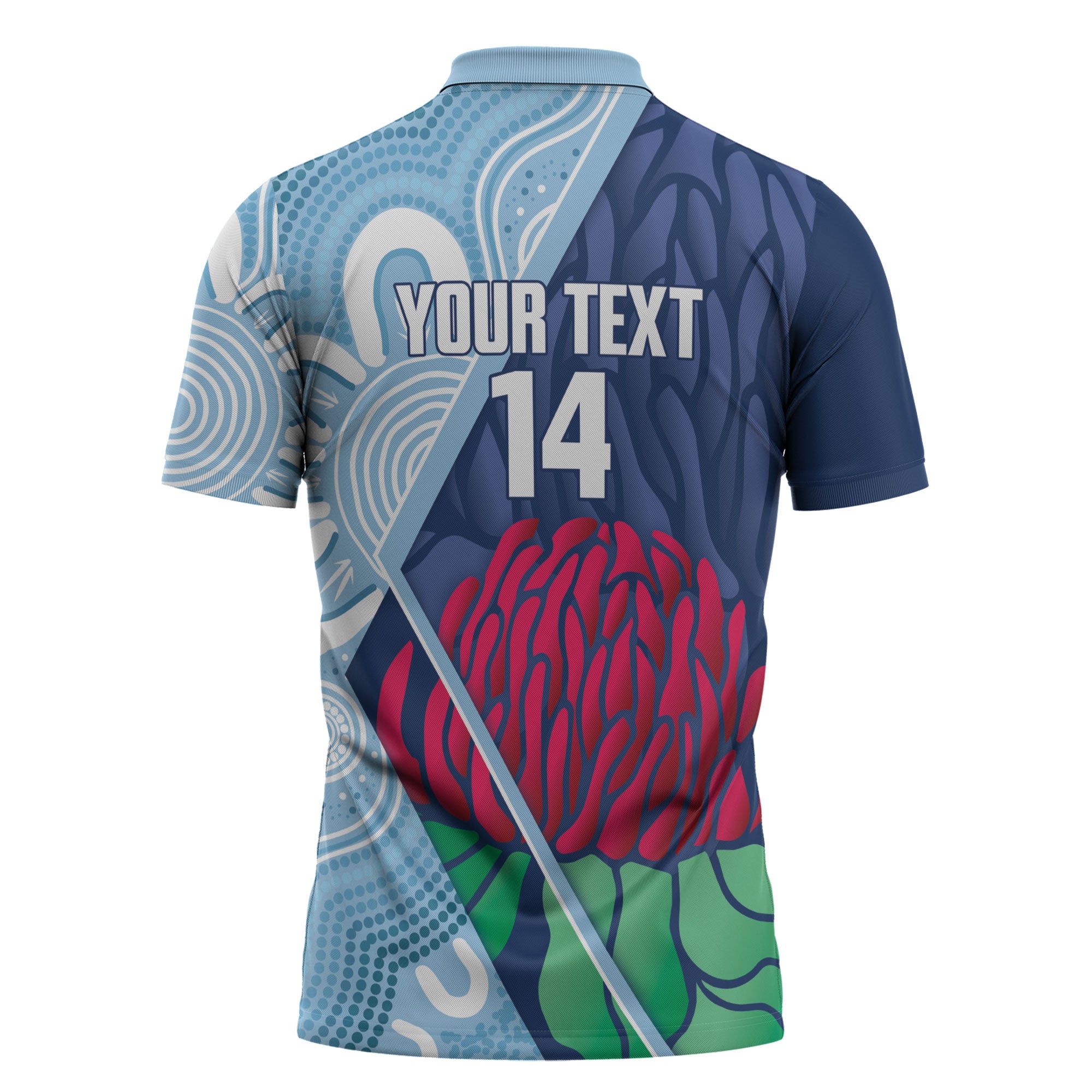 New South Wales Oztag Custom Zipper Polo Shirt NSW Waratah Indigenous Art