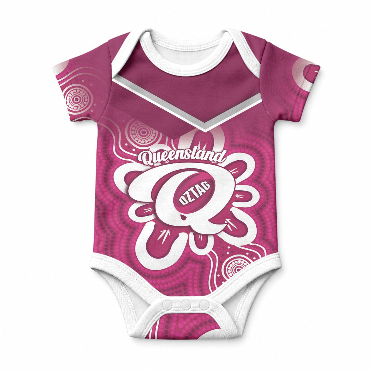 Queensland Oztag Custom Baby Onesie QLD Indigenous Art