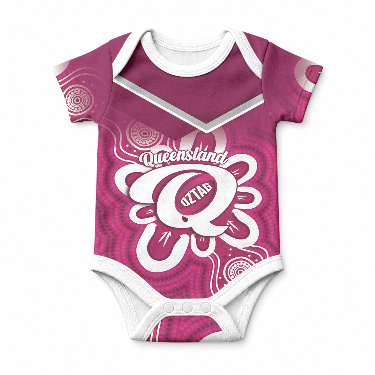 Queensland Oztag Custom Baby Onesie QLD Indigenous Art