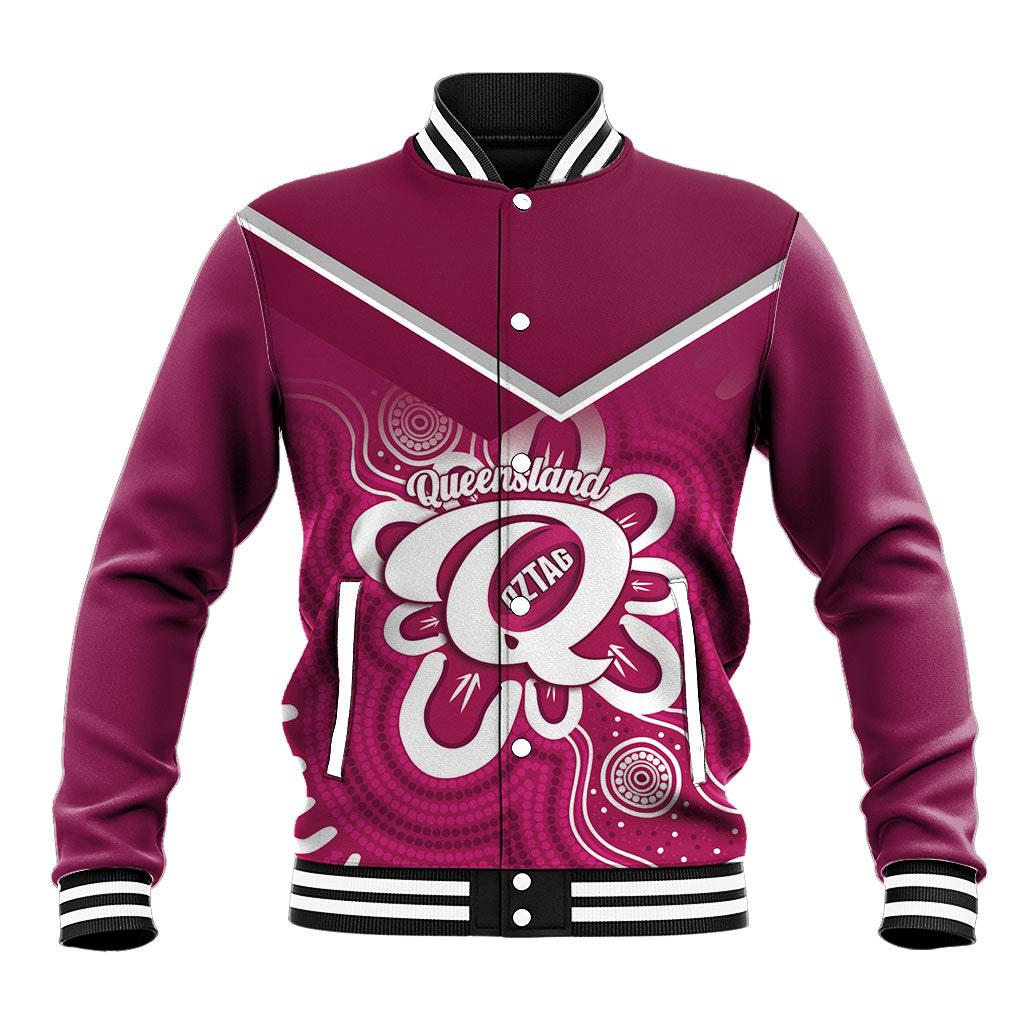Queensland Oztag Custom Baseball Jacket QLD Indigenous Art