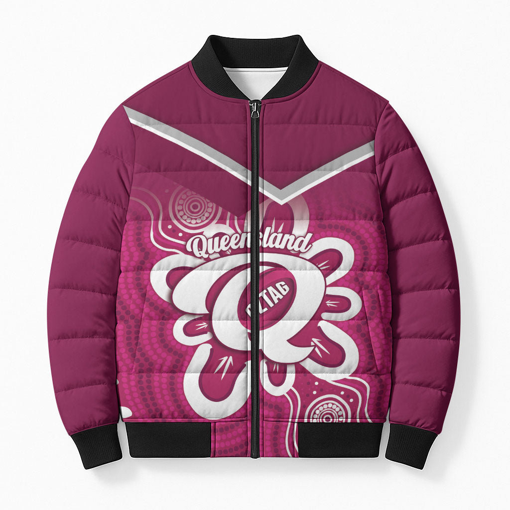 Queensland Oztag Custom Bomber Puffer Jacket QLD Indigenous Art