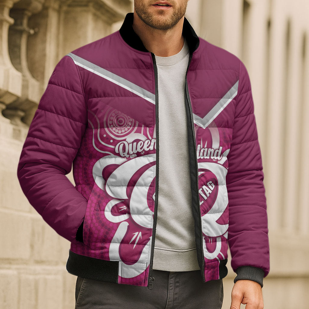 Queensland Oztag Custom Bomber Puffer Jacket QLD Indigenous Art
