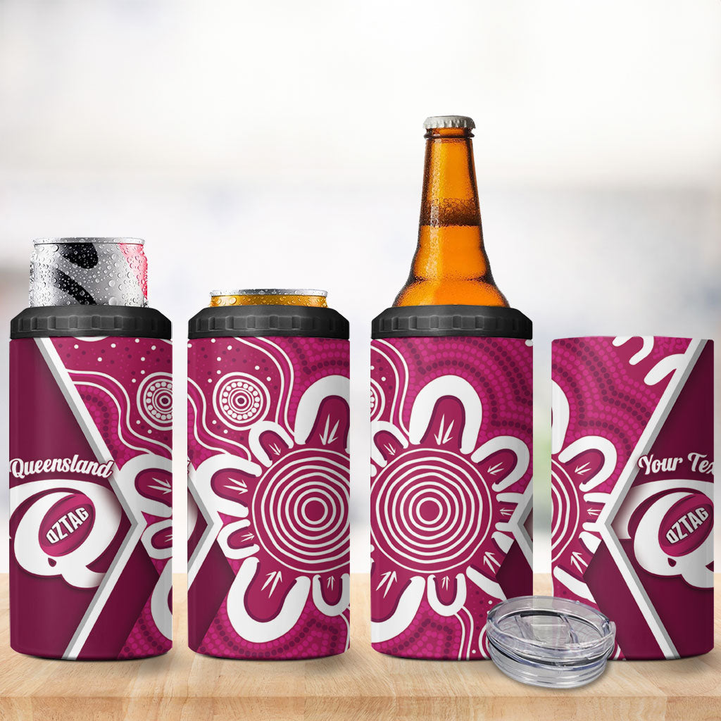 Queensland Oztag Custom 4 in 1 Can Cooler Tumbler QLD Indigenous Art