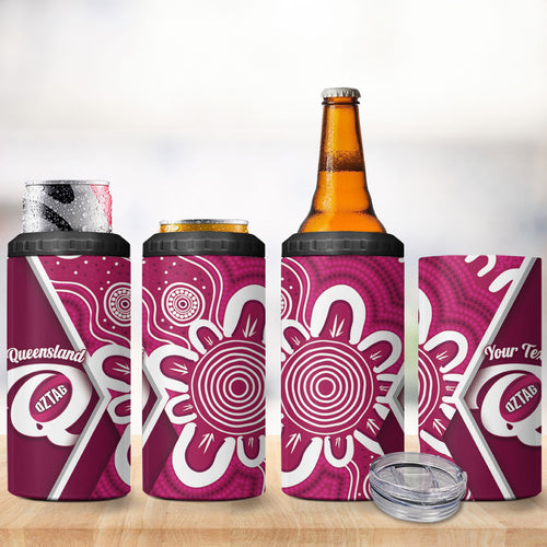 Queensland Oztag Custom 4 in 1 Can Cooler Tumbler QLD Indigenous Art