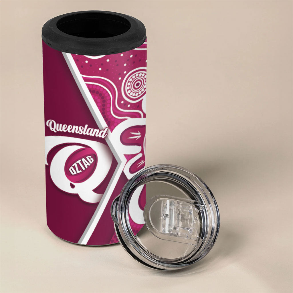 Queensland Oztag Custom 4 in 1 Can Cooler Tumbler QLD Indigenous Art