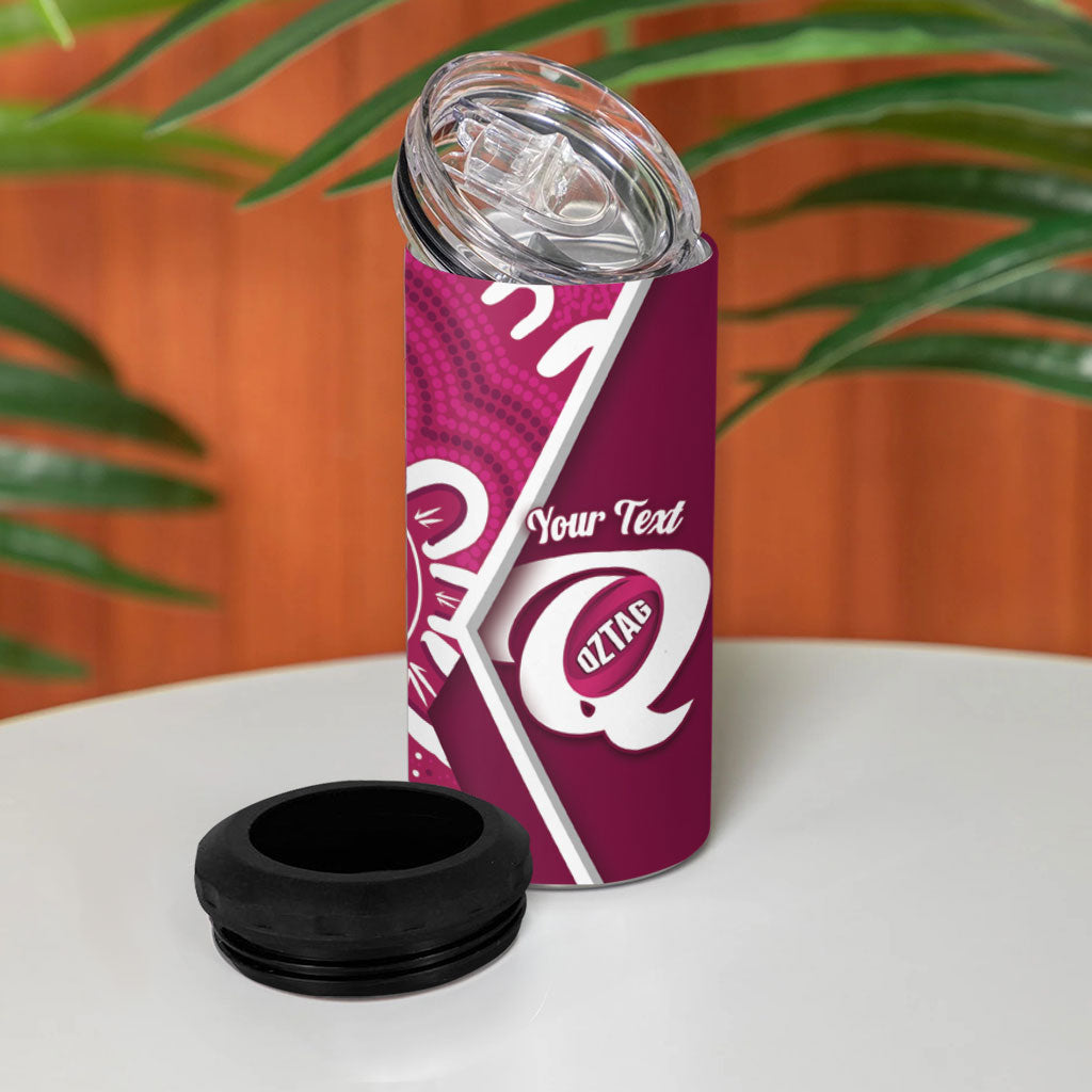 Queensland Oztag Custom 4 in 1 Can Cooler Tumbler QLD Indigenous Art