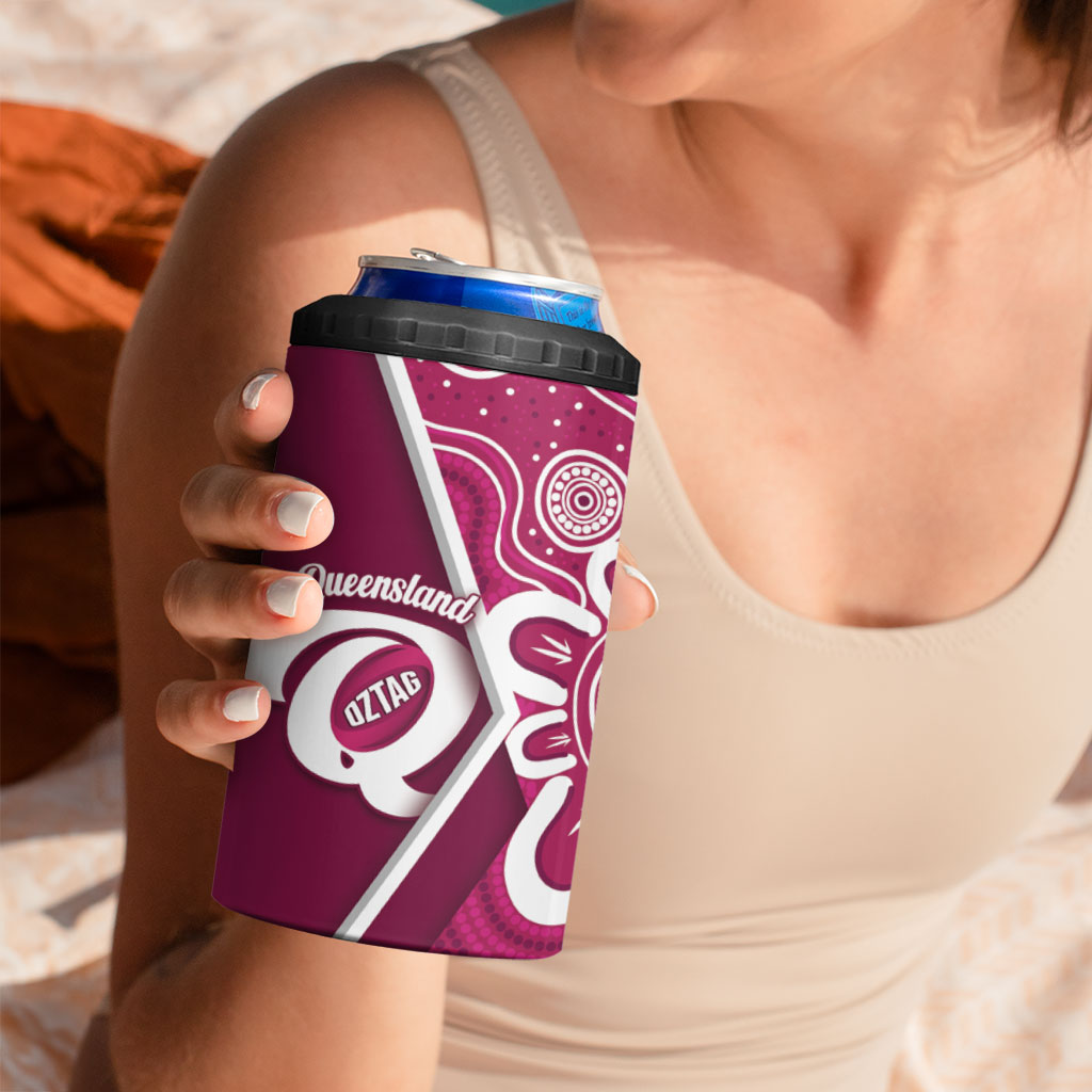 Queensland Oztag Custom 4 in 1 Can Cooler Tumbler QLD Indigenous Art