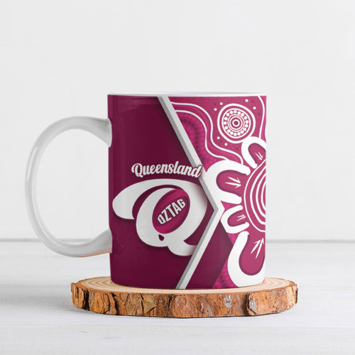 Queensland Oztag Custom Ceramic Mug QLD Indigenous Art
