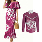 Queensland Oztag Custom Couples Matching Mermaid Dress and Long Sleeve Button Shirt QLD Indigenous Art