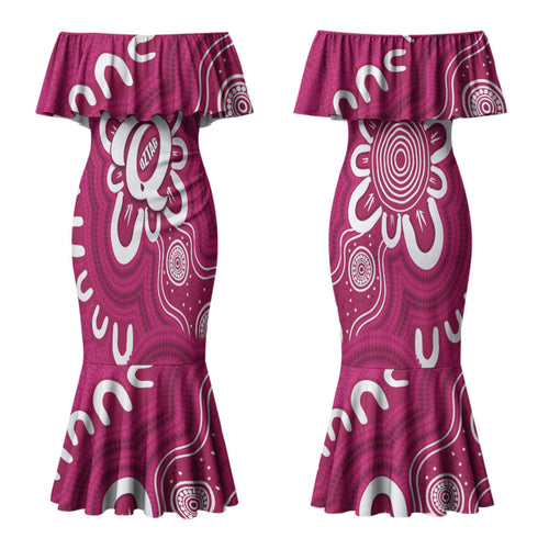 Queensland Oztag Custom Couples Matching Mermaid Dress and Long Sleeve Button Shirt QLD Indigenous Art